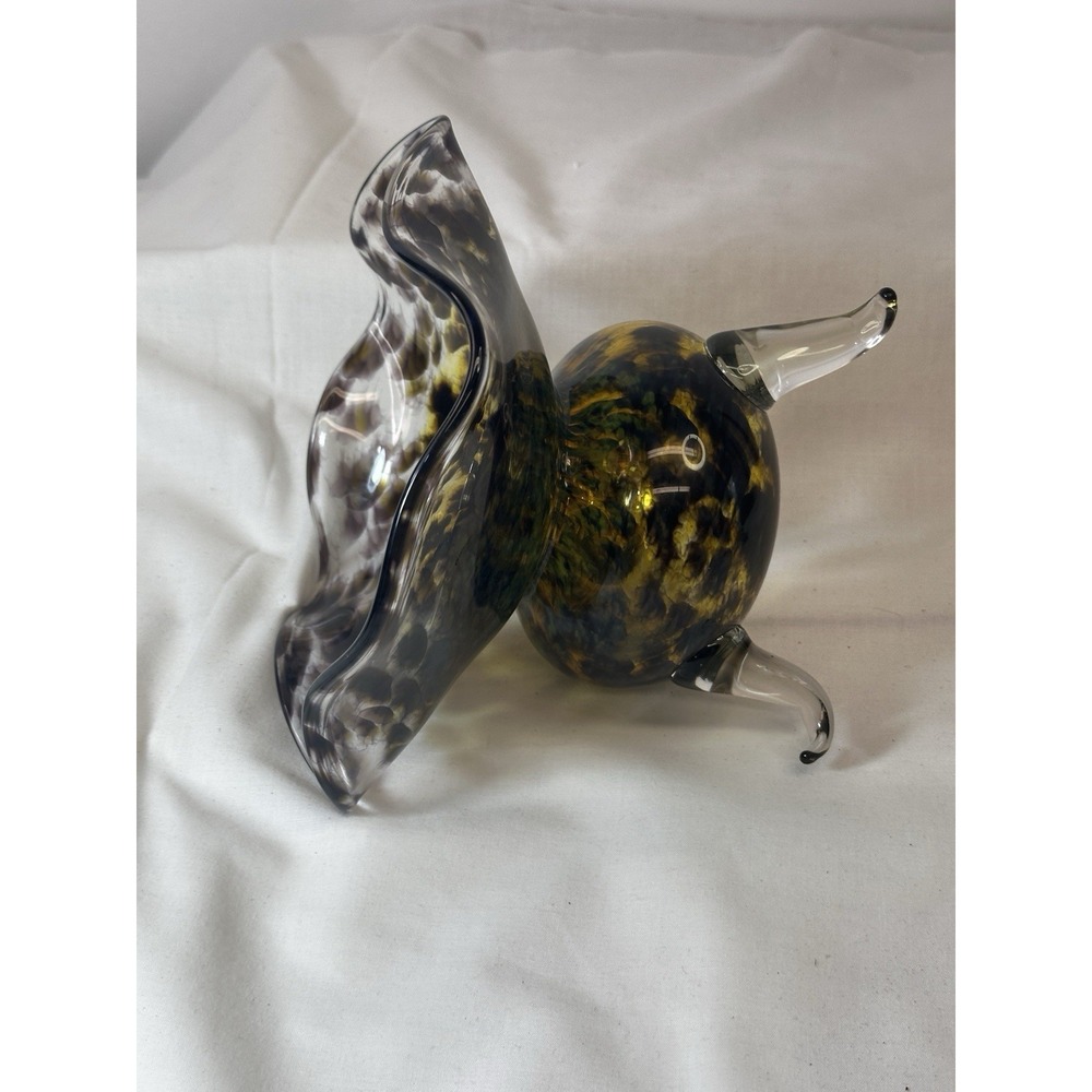 Murano Art Glass Amber, Yellow Tortoise Shell Ruffled 3 Footed Bowl Dish Signed - Picture 5 of 13